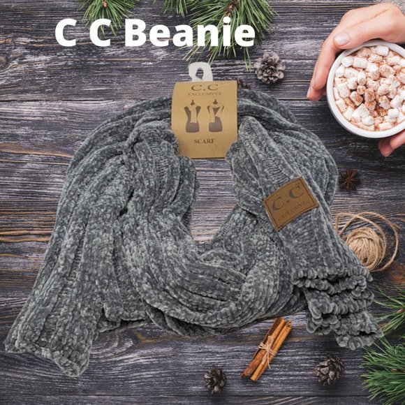 C.C. Boutique Accessories - C. C Light Melange Grey Chenille Rib Knit Scarf